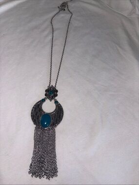 Silver-Tone Turquoise Statement Tassel Lia Sophia Necklace - Women Jewelry